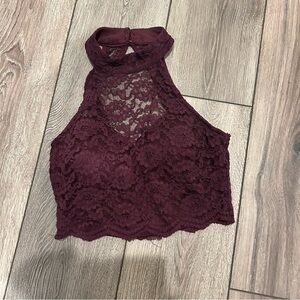 City Studio Lace Halter Crop Top - Rich Burgundy Size 5